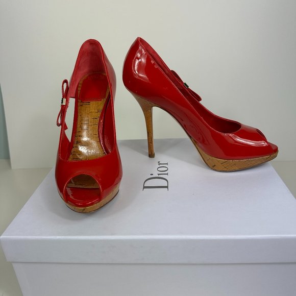 Authentic Dior patent leather platform heels with logo